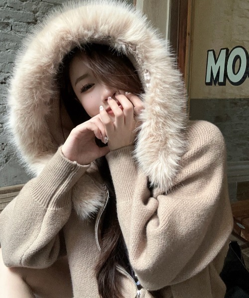 「DIAVEL」 ジップアップパーカー M ベージュ レディース_画像8