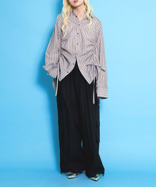 PUNYUS（プニュズ） ブラウス シャツ ドロストストライプシャツ