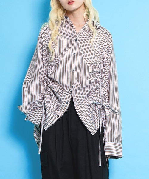 PUNYUS（プニュズ） ブラウス シャツ ドロストストライプシャツ