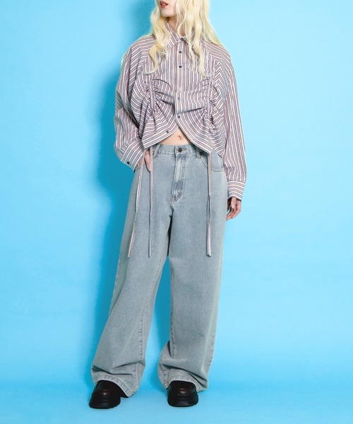 PUNYUS（プニュズ） ブラウス シャツ ドロストストライプシャツ