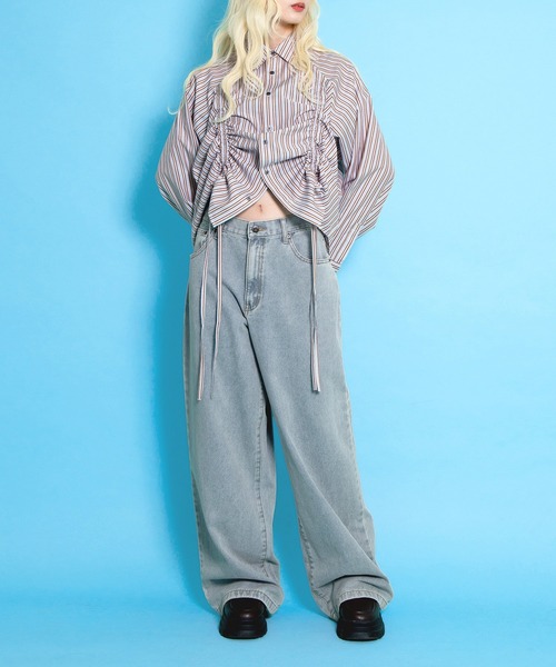 PUNYUS（プニュズ） ブラウス シャツ ドロストストライプシャツ