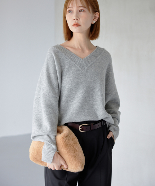 SLOBE IENA（スローブイエナ） Vネックニット - ブラウン レディース