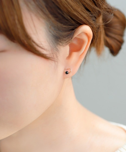 ANEMONE ピアス オニキス×ハートピアス「K10」 レディース