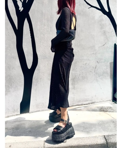 R＆E サンダル 「25SS新作」「R＆E」ステッチクロスアッパー厚底