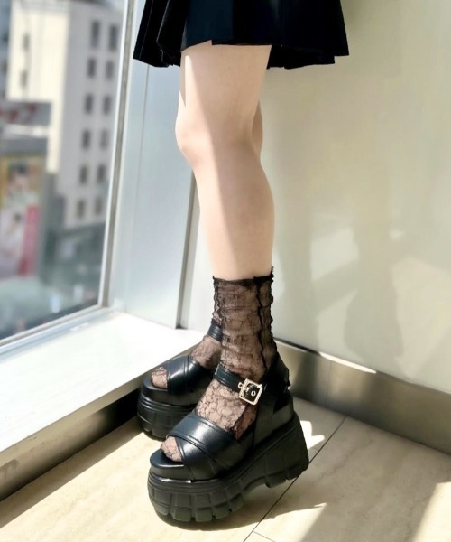 R＆E サンダル 「25SS新作」「R＆E」ステッチクロスアッパー厚底
