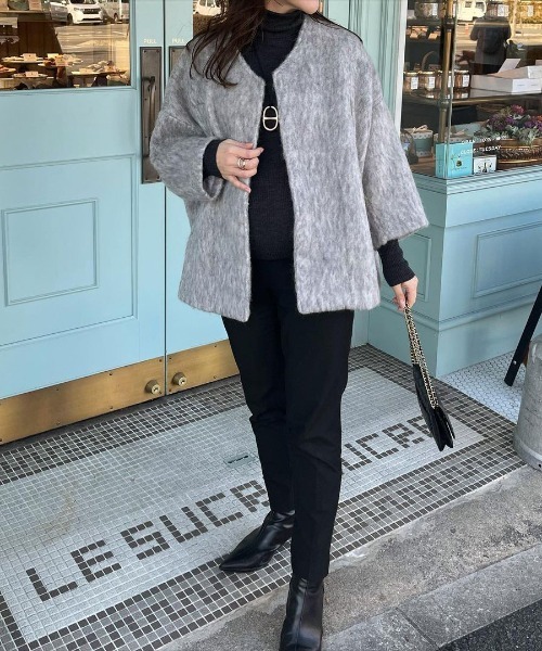 Lajour ノーカラージャケット フリー グレー レディース : ZOZOTOWN