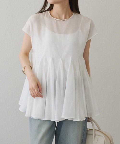 新品タグ付き PUAL CE CIN マチ付きペプラム2WAYブラウス ホワイト マチ付きペプラム2WAYブラウス | PUAL CE CIN(ピュアルセシン