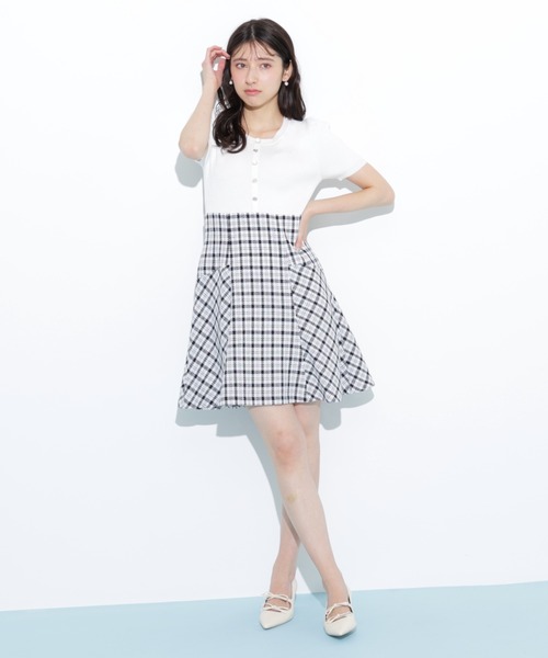 JILL by JILL STUART 半袖チェックワンピース FRサイズ ジルバイジルスチュアート JILL by JILLSTUART ビッグチェックニット