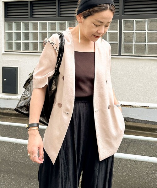 ノーリーズ NOLLEY’S シアー ジャケット 半袖 ブラウン 25SS NOLLEY'S ジャケット ノーカラージャケット ウォッシャブル