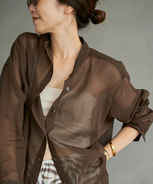 ブラウス シャツ organdy sheer シャツ レディース