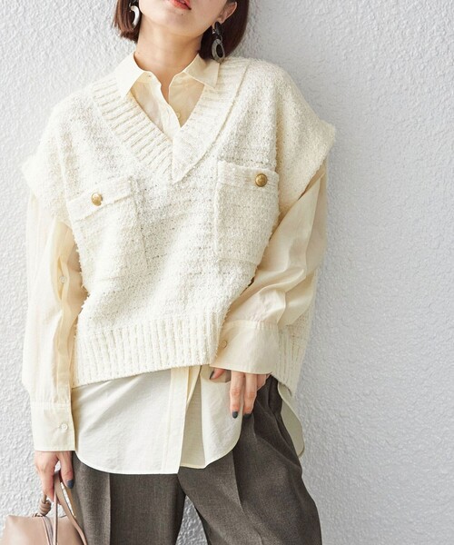 「SHIPS」 Vネックニット ONE SIZE ベージュ レディース