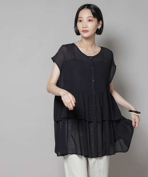 NANO universe（ナノ・ユニバース） ブラウス シャツ 半袖 前後2way
