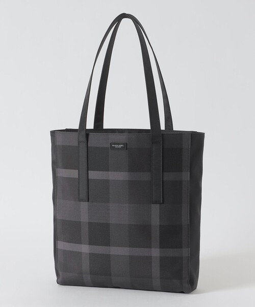 【極美品】ブラックレーベルクレストブリッジ チェック ナイロン トートバッグ 黒 BLACK LABEL CRESTBRIDGE トートバッグ 「一部店舗限定