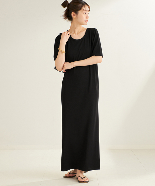 plage リブハーフスリーブワンピース　36 ブラック plage☆Ribハーフスリーブワンピース ブラック36 正規品 完売品