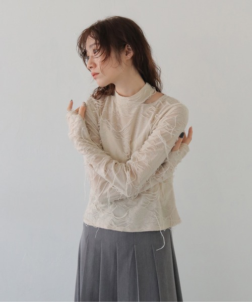 CLEIO（クレイオ） tシャツ 「CLEIO」花ジャガードシアートップス