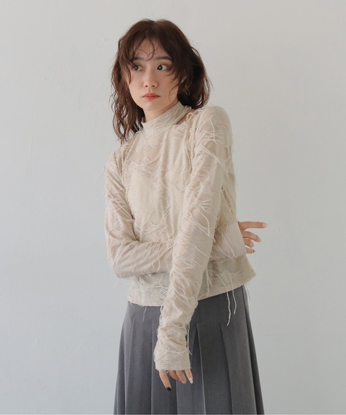 CLEIO（クレイオ） tシャツ 「CLEIO」花ジャガードシアートップス