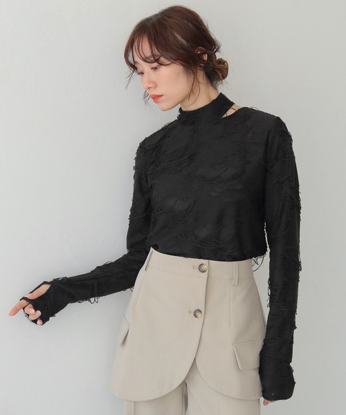 CLEIO（クレイオ） tシャツ 「CLEIO」花ジャガードシアートップス
