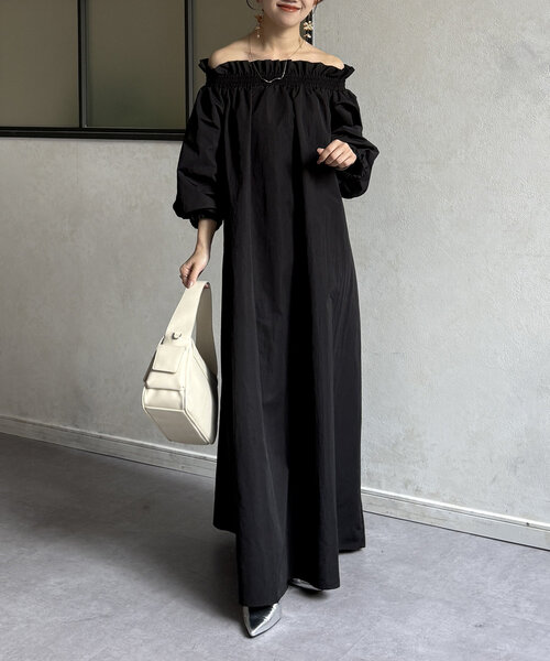 ブラック カットソーロングワンピース 半袖 Thevon（ゼヴォン） 半袖ワンピース FREE ブラック レディース