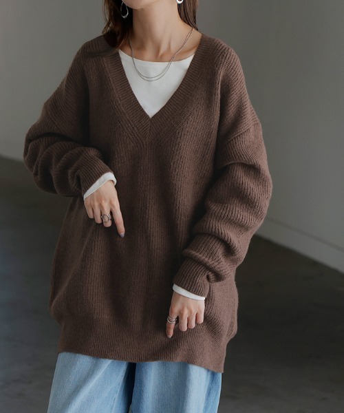 HUG.U（ハグユー） ニット セーター チクチクしない 深Vモヘアニット