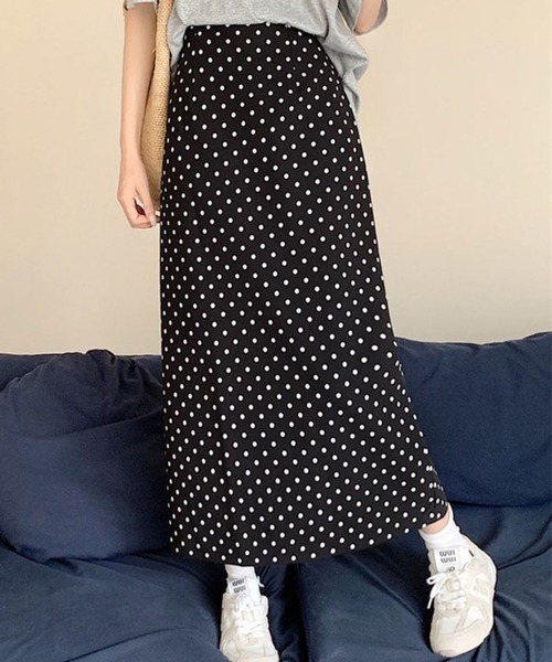 ドット柄ロングスカート emi+ スカート バックスリットドット柄ロングスカート : ZOZOTOWN