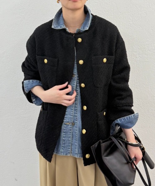 Loungedress ツイードジャケット】 Loungedress（ラウンジドレス） ジャケット ノーカラージャケット