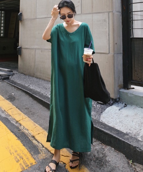 「a lot of love」 半袖ワンピース L グリーン レディース_画像7