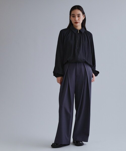 オペークドットクリップ（OPAQUE．CLIP）/【es】ヴィンテージサテン ボリュームジップブラウス【洗濯機OK】 OPAQUE.CLIP（オペークドットクリップ） ブラウス シャツ 「es