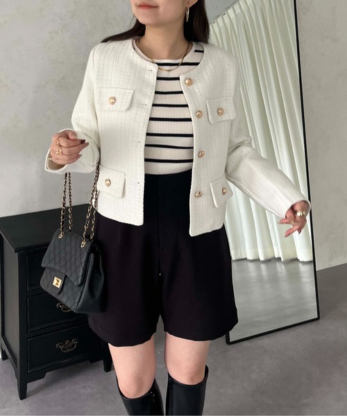 「prose verse」 ノーカラージャケット MEDIUM オフホワイト レディース_画像9