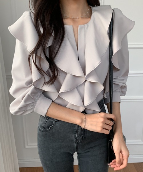 「ABITOKYO」 長袖ブラウス L グレー レディース_画像2