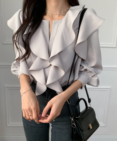 「ABITOKYO」 長袖ブラウス L グレー レディース_画像4