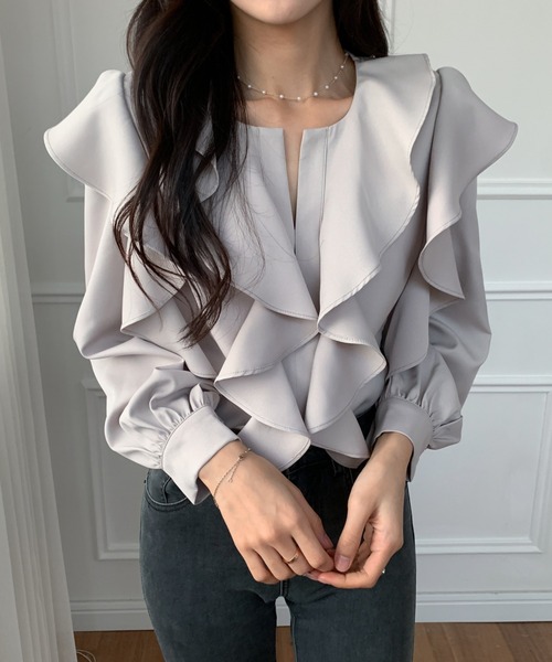 「ABITOKYO」 長袖ブラウス L グレー レディース_画像6