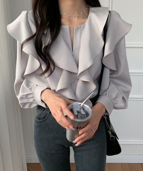 「ABITOKYO」 長袖ブラウス L グレー レディース_画像7