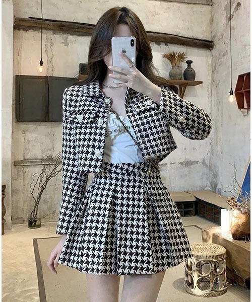 gossip!ロサンゼルス セットアップ 千鳥柄ジャケット＋プリーツミニ