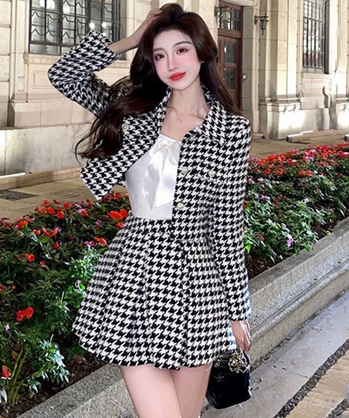 gossip!ロサンゼルス セットアップ 千鳥柄ジャケット＋プリーツミニ