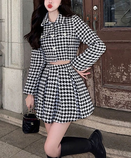 gossip!ロサンゼルス セットアップ 千鳥柄ジャケット＋プリーツミニ