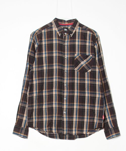 STUSSY（ステューシー） チェック柄長袖シャツ M ブラウン メンズ