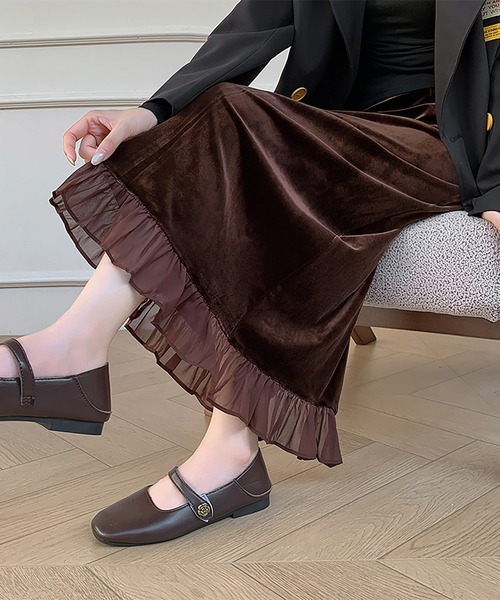 スカート ベロア×シアー切り替えフリルスカート : ZOZOTOWN Yahoo!店