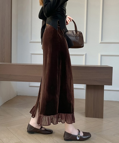 スカート ベロア×シアー切り替えフリルスカート : ZOZOTOWN Yahoo!店