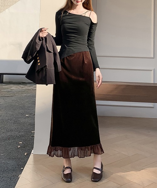 スカート ベロア×シアー切り替えフリルスカート : ZOZOTOWN Yahoo!店