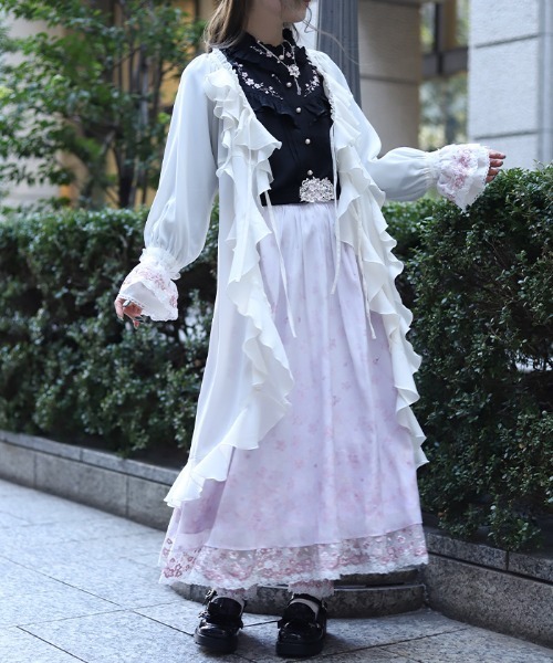 未使用　A|X　バイカラーガウンカーディガン　オーバーサイズ　ベルト　芸能人着用 axes femme（アクシーズ ファム） カーディガン ボリュームフリル