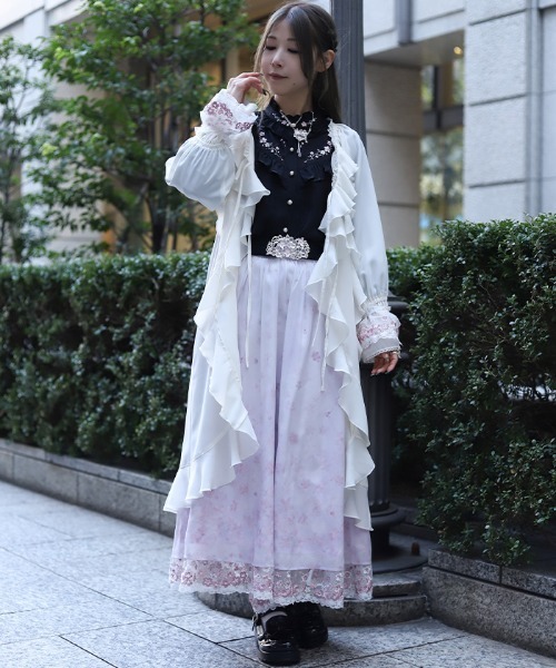 1537 EPOCAエポカ　フリル付きピンク長袖カシミアカーディガン　大人可愛い PLATINUM mei-mei / シルクカシミヤ ワンベルト Vネック カーディガン