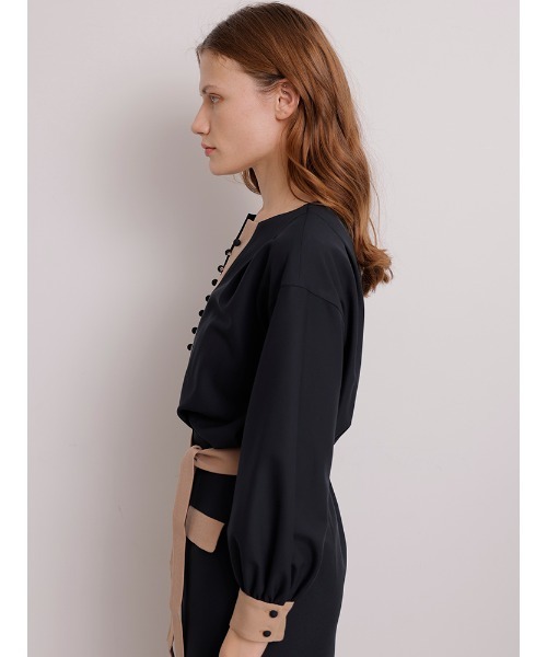 「TONAL」 長袖ブラウス 38 ネイビー レディース_画像7