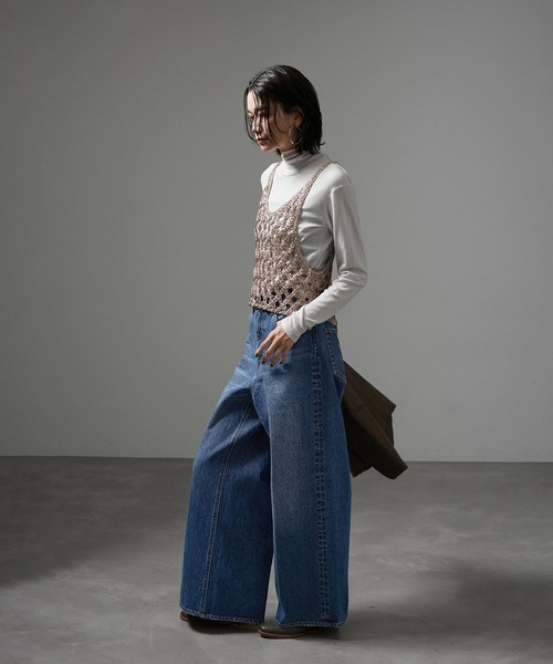 「SALON adam et rope'」 デニムパンツ M ネイビー レディースの画像