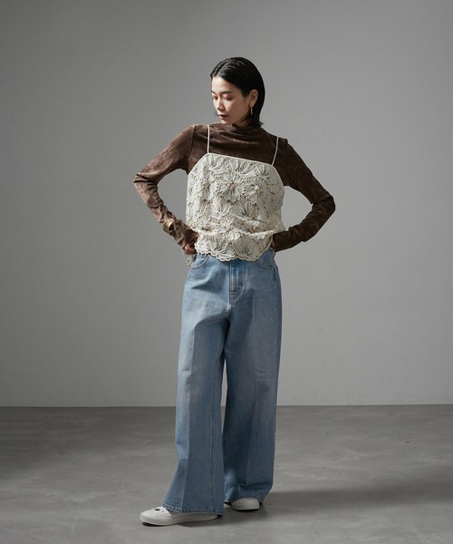 「SALON adam et rope'」 デニムパンツ M ネイビー レディースの画像