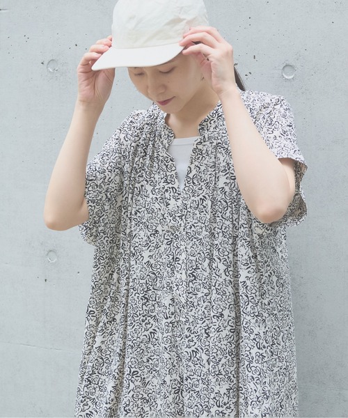 yuni ワンピース 半袖 rayon cupla cotton flower print kaftan one