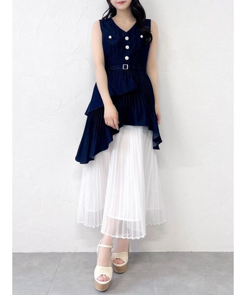 ワンピース アシメプリーツジレワンピースの画像