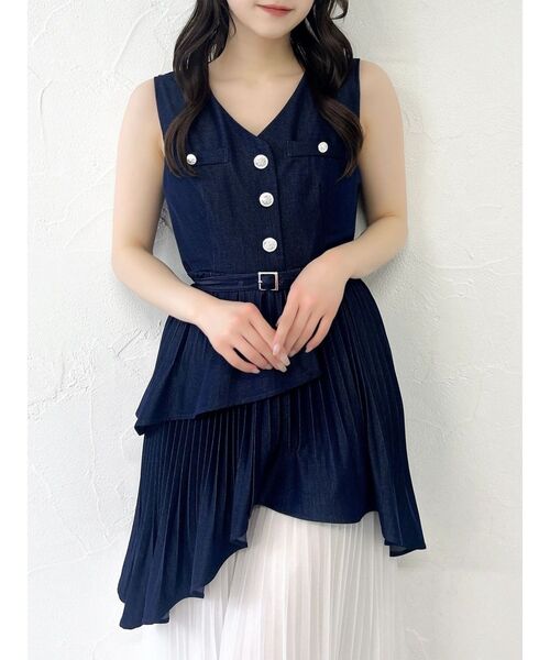 ワンピース アシメプリーツジレワンピースの画像