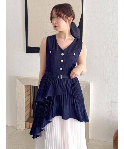 ワンピース アシメプリーツジレワンピースの画像