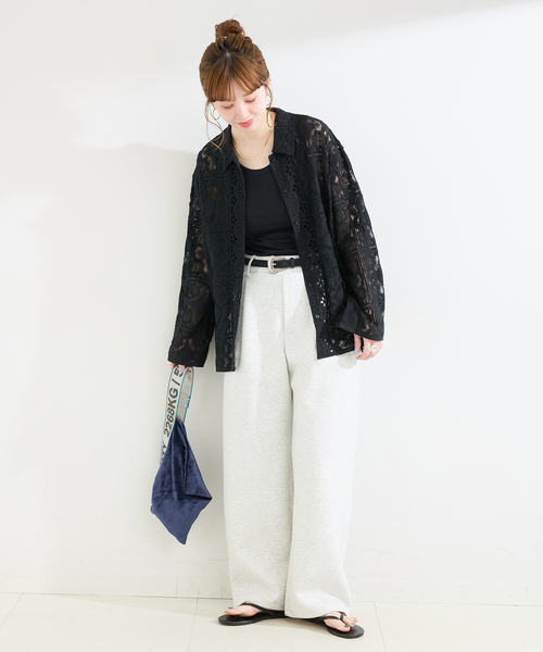 ブラウス シャツ 手洗い可 / レースembroideryシャツ レディースの画像