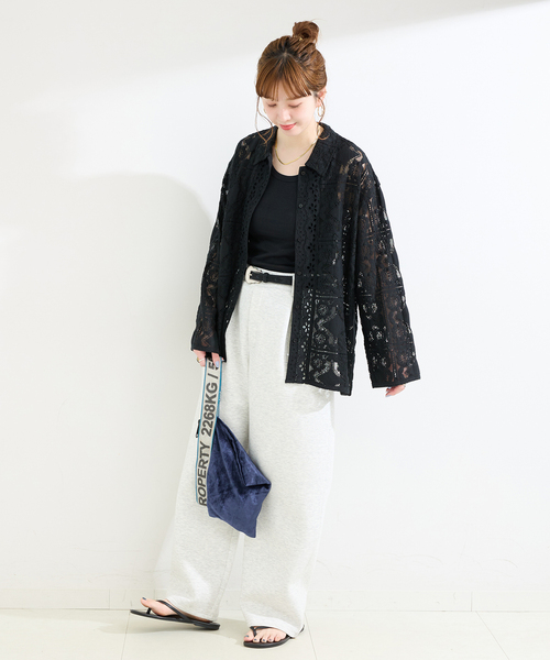 ブラウス シャツ 手洗い可 / レースembroideryシャツ レディースの画像